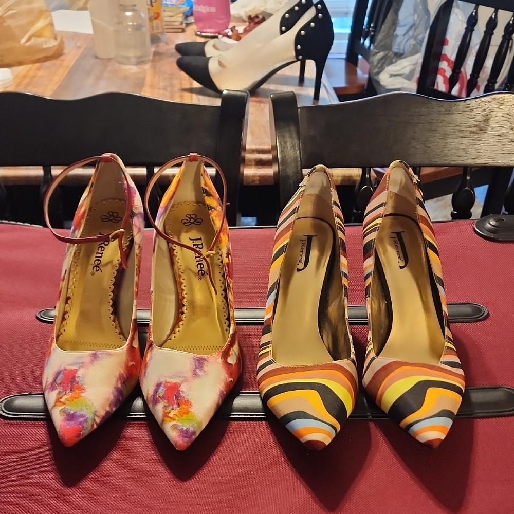 J.Renee Red and Orange Heels with Ankle Strap and Pointed Toe